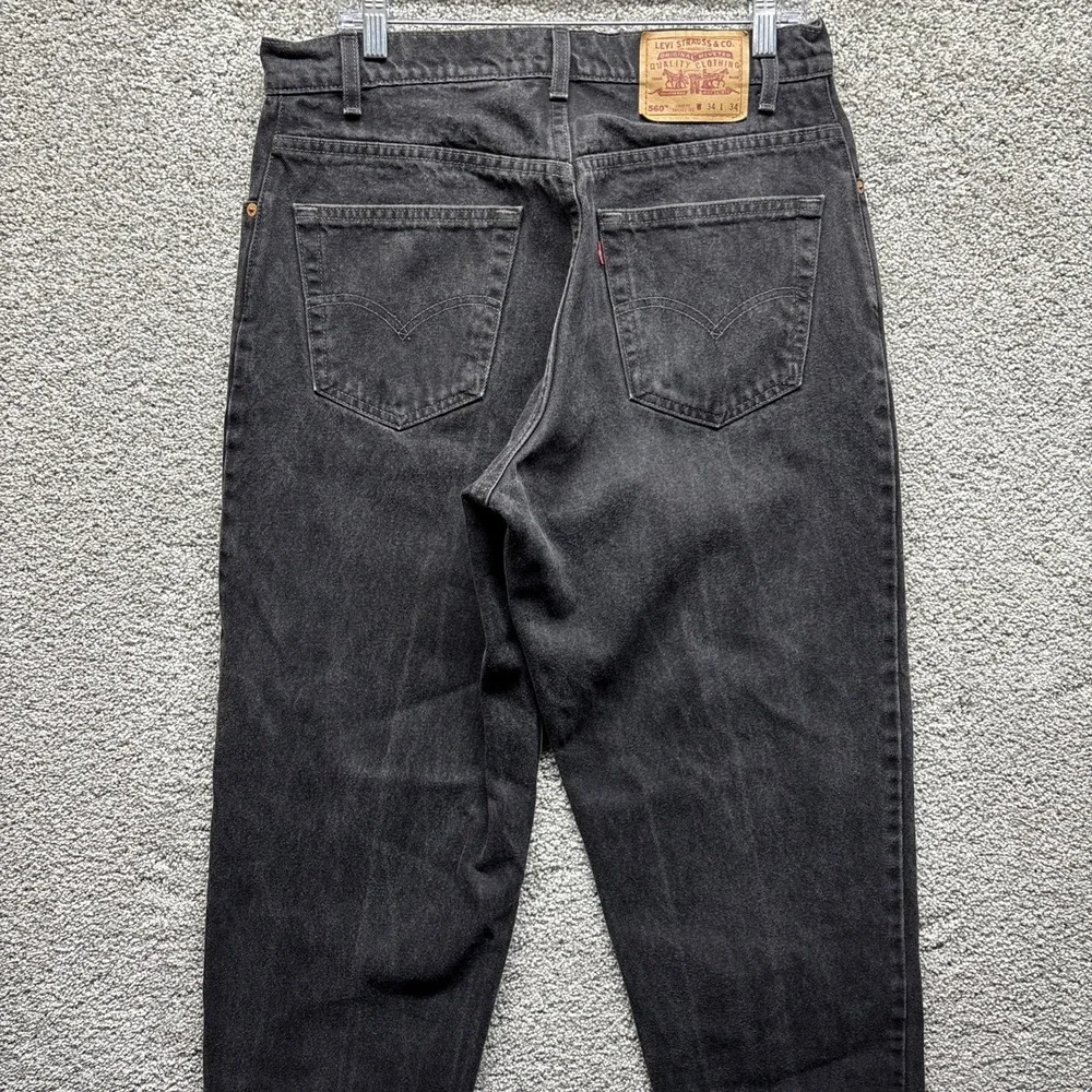 VTG 90s Levis 560 Jeans Black Denim 34x34 Loose Fit Tapered Leg Made in‎ USA